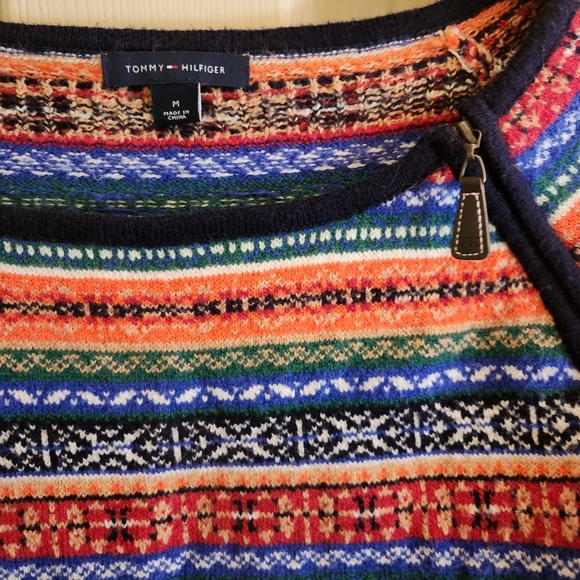 Colorful Tommy Hilfiger classic fair Isle sweater zip neck sz Medium Unisex - Picture 2 of 9